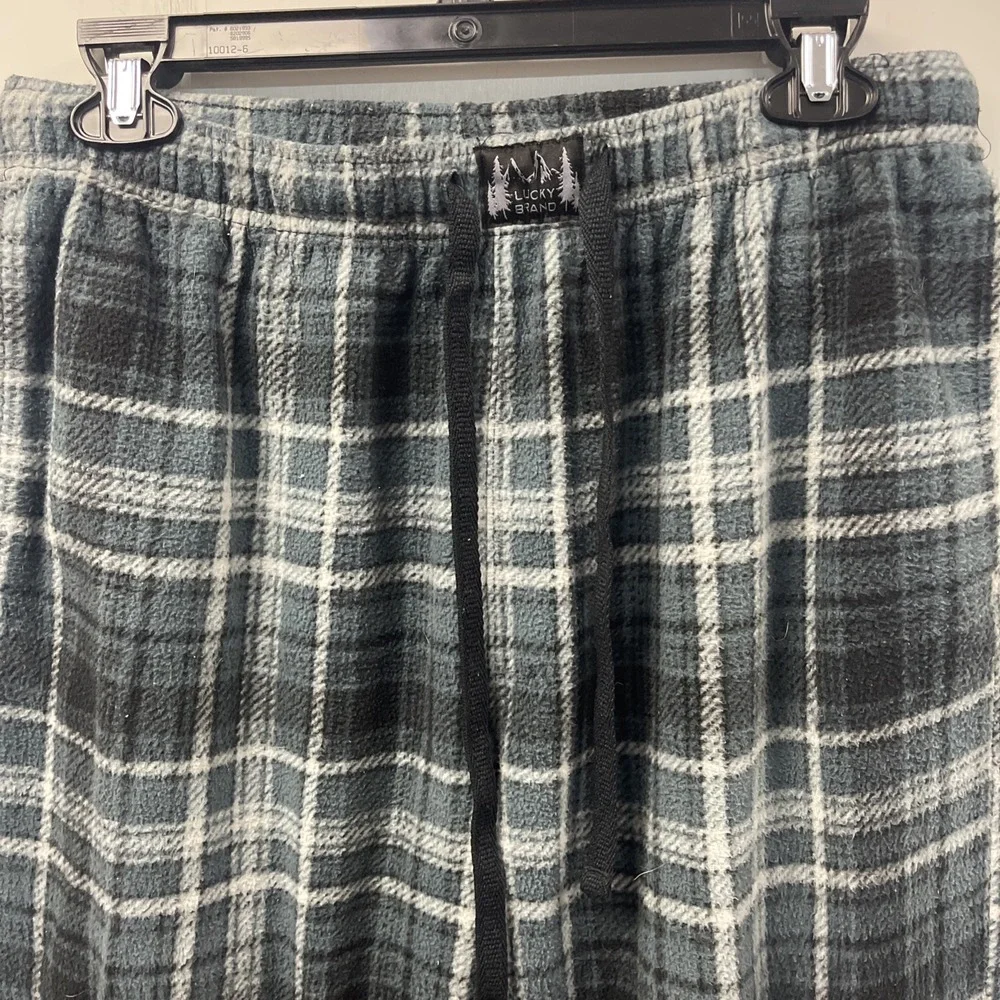 Lucky Brand Mens Blue Plaid Fleece Pajama Pants Sleepwear Large